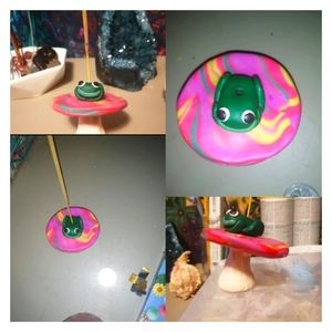 Handmade polymer clay frog insence holder